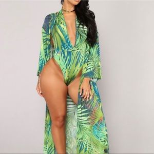 One piece bathing suit set.